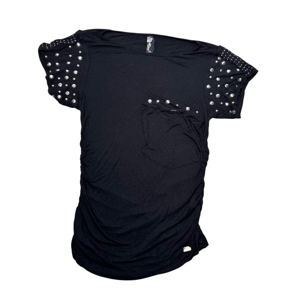 Vintage Y2K Apple Bottoms Top Bling Scrunch Top Black Size M Rhinestone